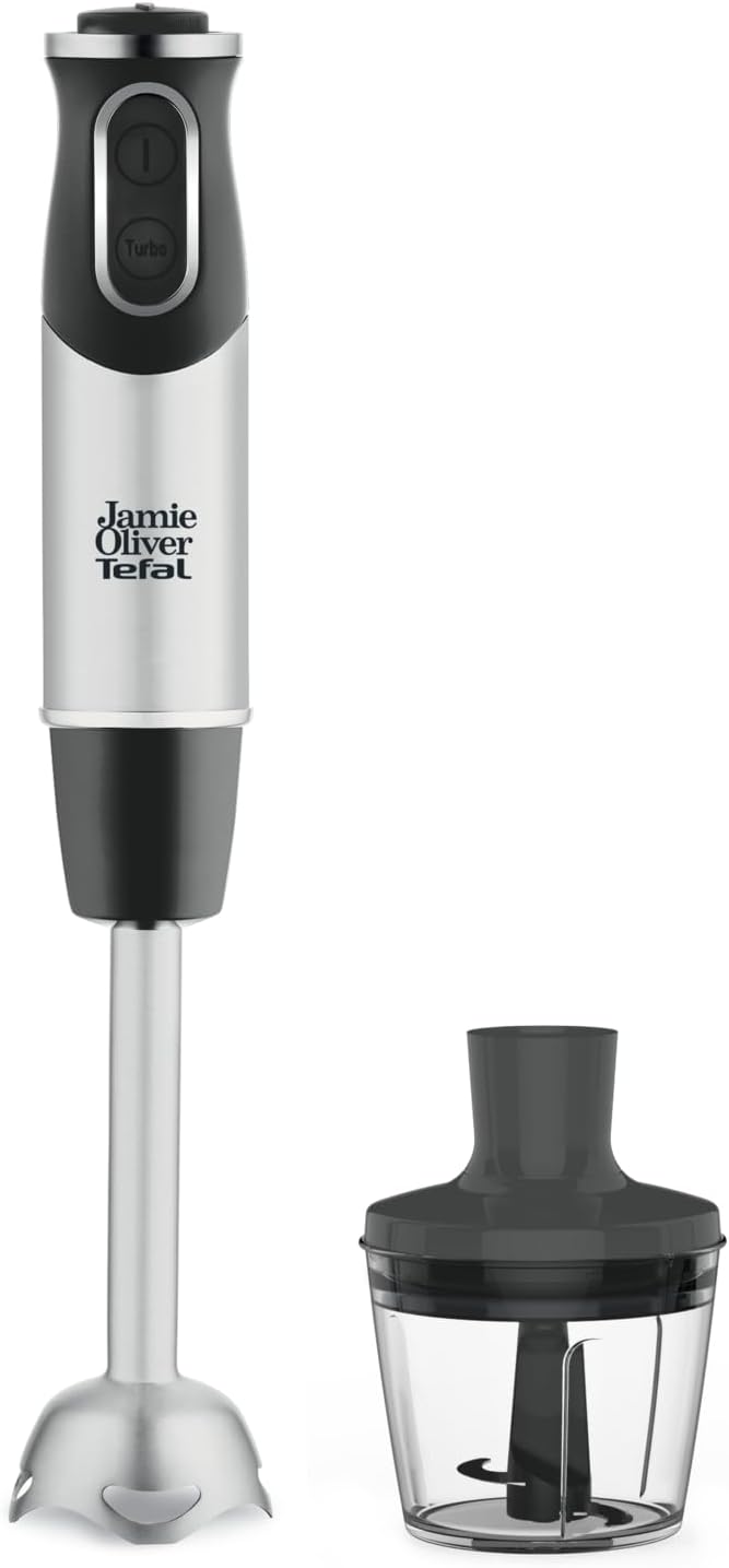 Tefal Jamie Oliver HB65JD Hand Blender, 1000 Watt, Chopper Attachment, Stainless Steel Purée Stick, Dishwasher Safe