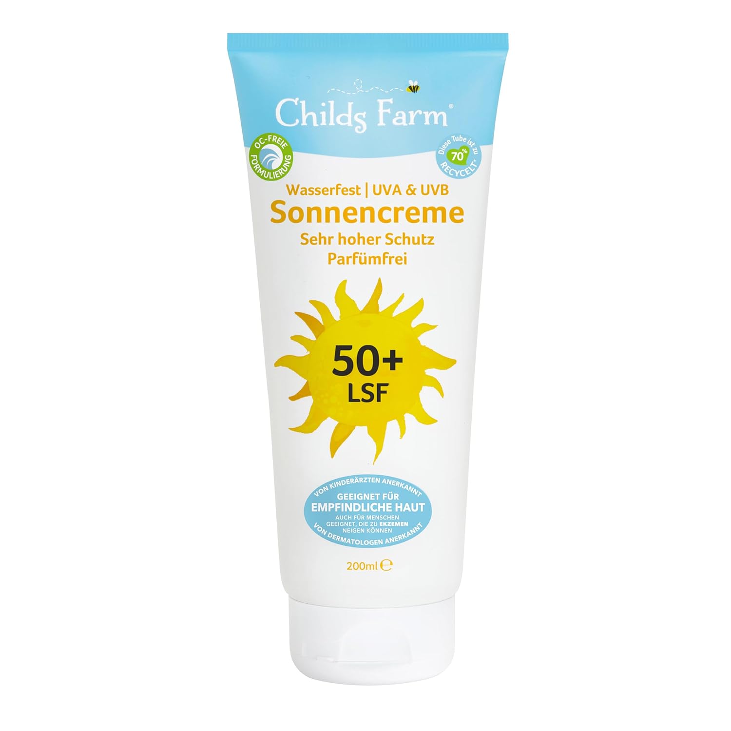 Childs Farm Sun Cream for Children and Babies, Very High Protection with SPF 50+, Waterproof, UVA and UVB Protection, 200 ml, Suitable for Dry, Sensitive or Eczema Prone Skin