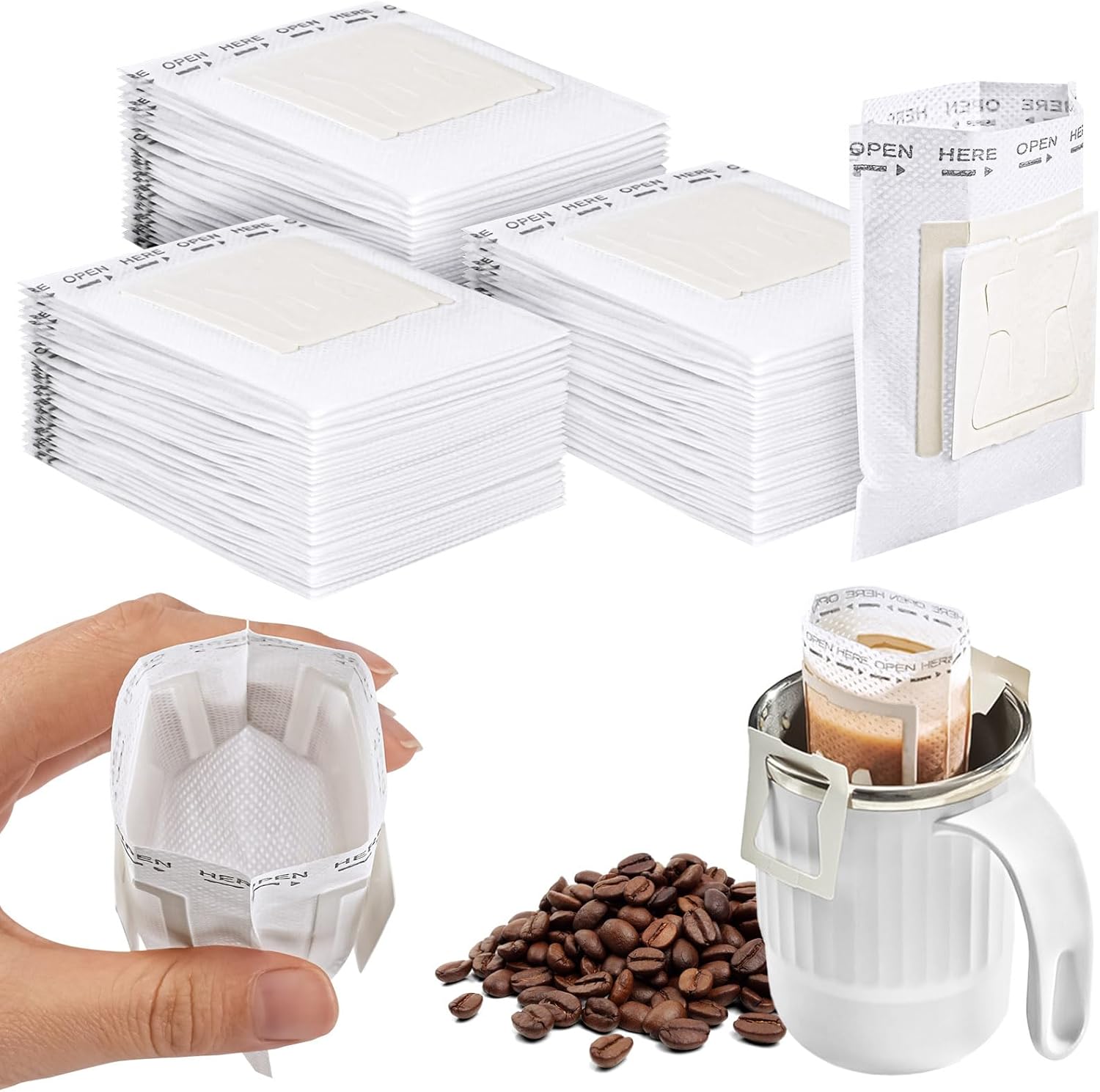 HOTUT Drip Coffee Bag Disposable, Pack of 120 Hanging Ear Drip Coffee Bags, Portable Coffee Paper Filter, Coffee Filter for Hanging, Foldable Coffee Tea Drip Filter Bags for Travel, Home, Office
