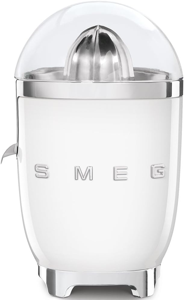 SMEG, Electric Citrus Juicer CJF11RDEU Drip Proof Spout and Universal Cone, Non-Slip Feet, Stainless Steel Filter Strainer and Press Cone, 70 W, White
