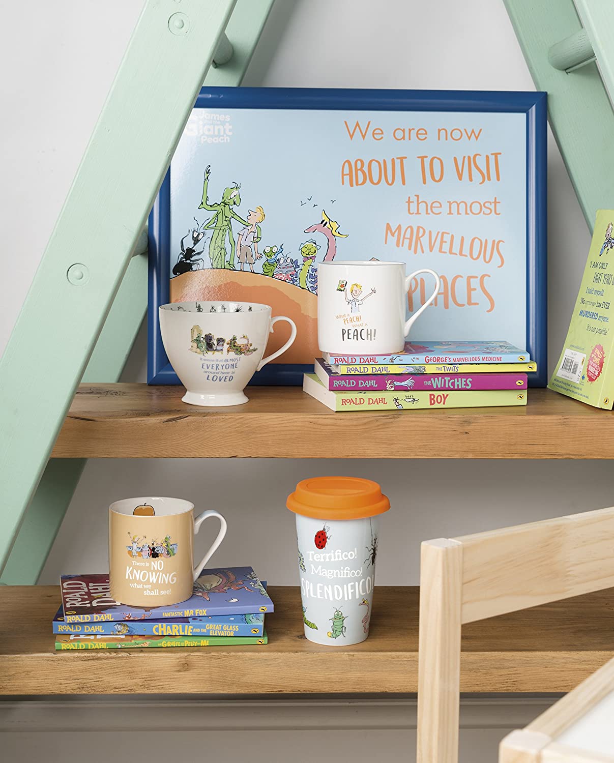 Creative Tops Roald Dahl Fine China Mug with Quentin Blake Illustration, 450 ml, Peach Porcelain, 11 x 11 x 8.5 cm