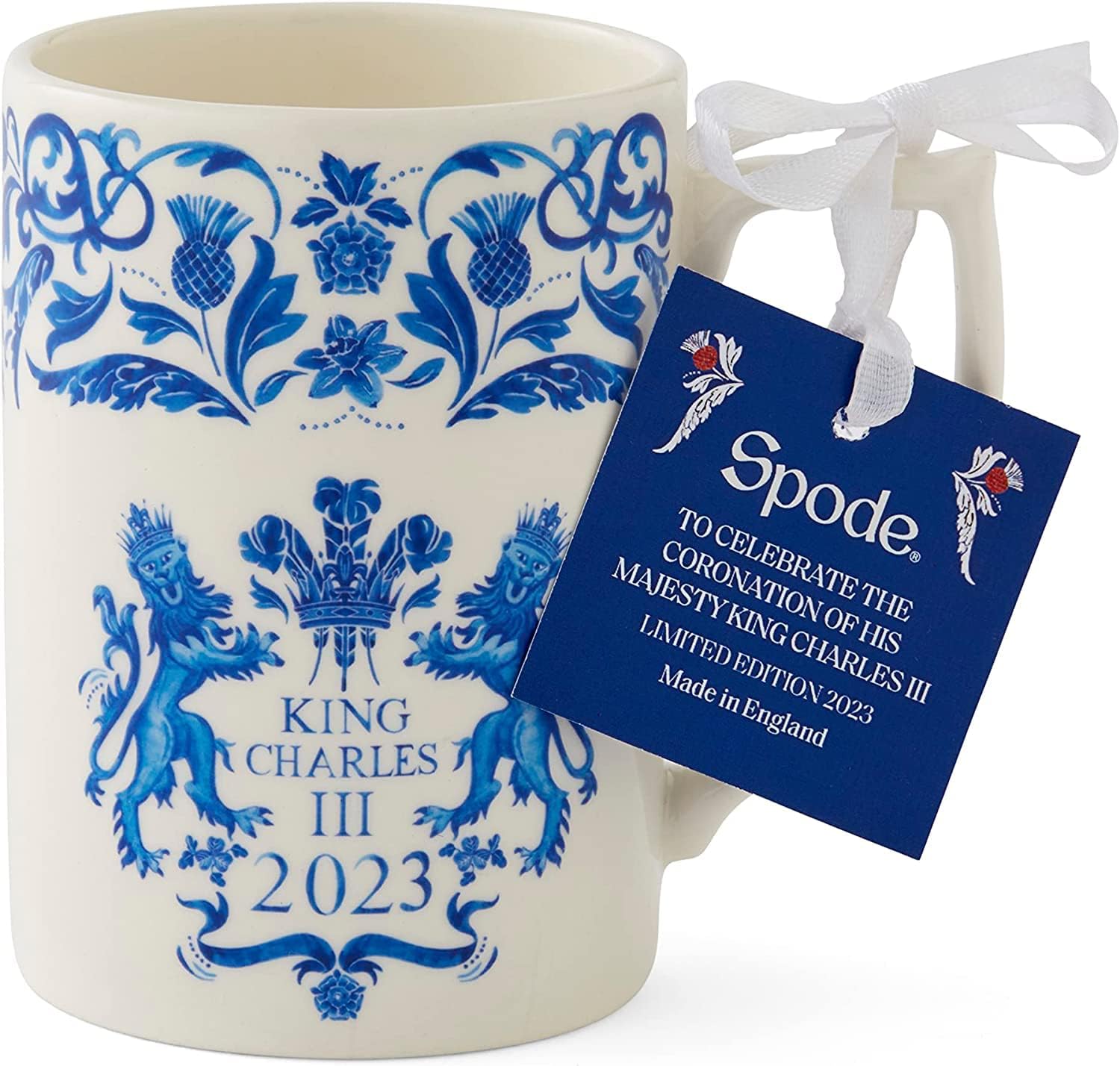 Portmeirion Home & Gifts Spode King Charles III Coronation 12oz Single Mug, Blue and White, UK Manufactured