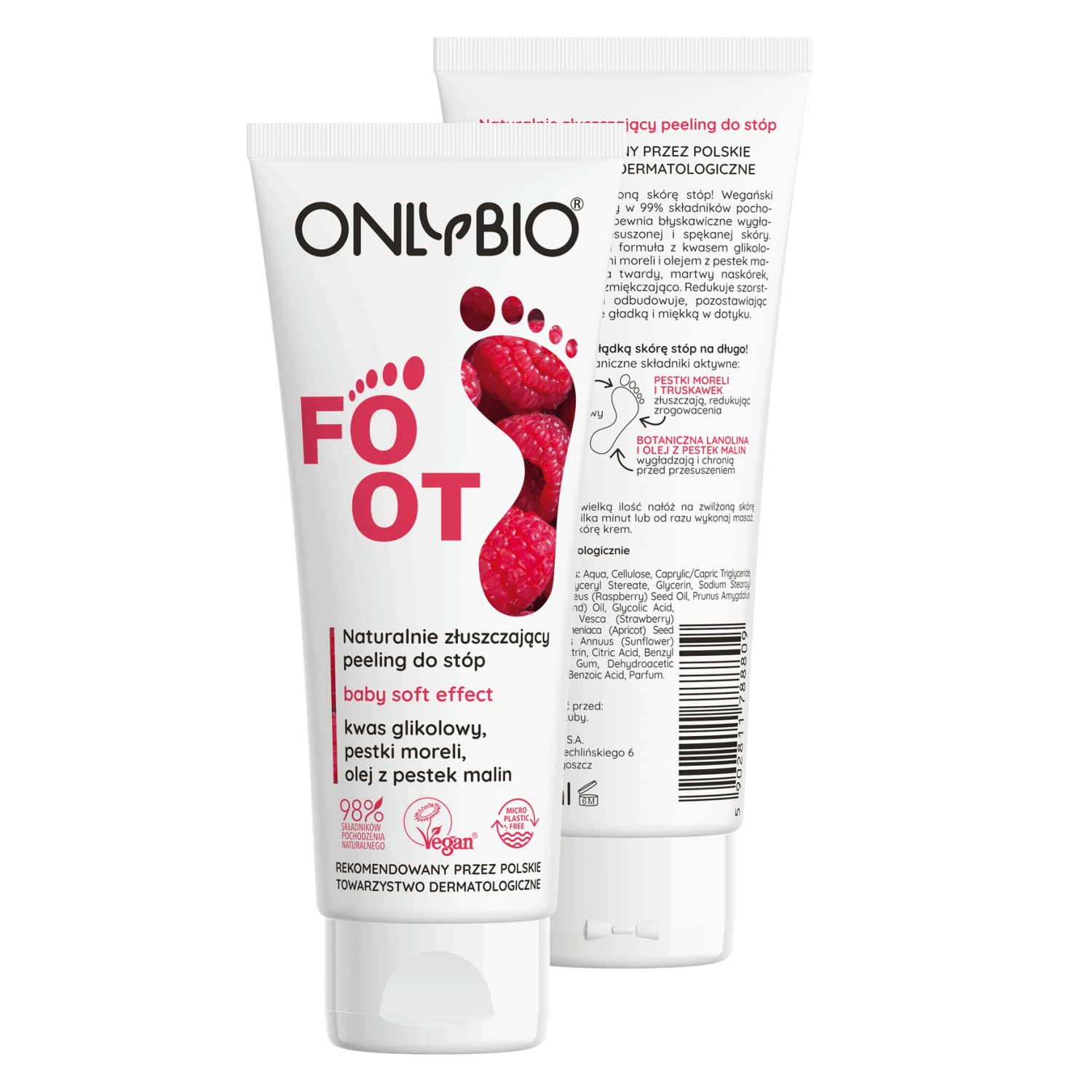 ONLYBIO Foot Foot Scrub with Glycolic Acid Papain Apricots Strawberry Seeds Against Cracks Dryness Calluses for Soft Skin - Naturally Vegan and Vegetable