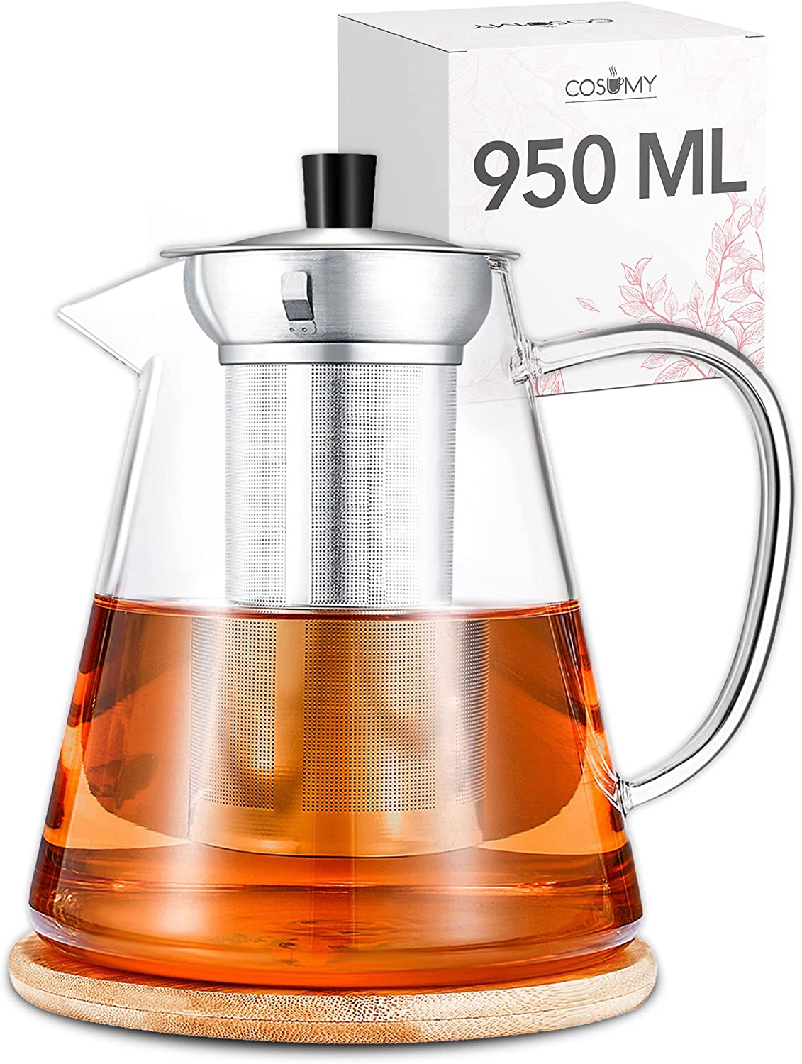 Cosumy Teapot With Sieve Insert Including Saucer, 950 Ml, Dishwasher-Safe, Heat Resistant