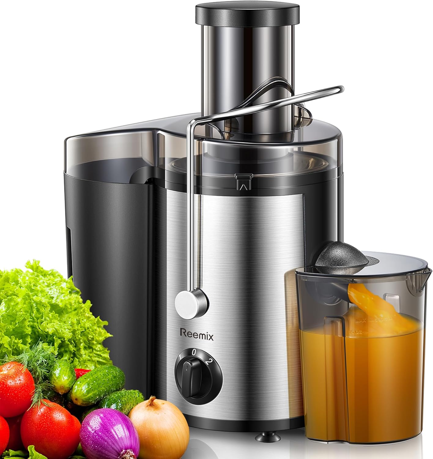Juicer Vegetable and Fruit, Centrifugal 72 mm Filling Opening, 500 W Stable Power, Quick Juicing, Centrifugal, Easy to Clean with Brush, BPA-Free (Black, 500W)