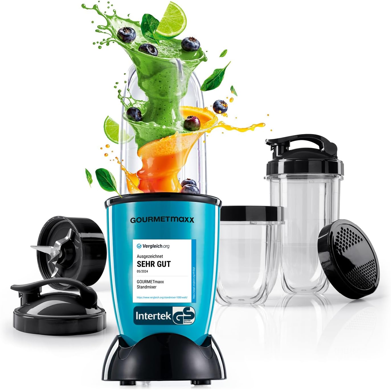 GOURMETmaxx Mr. Magic Power Pro Blender 400 Watt Smoothie Maker with To-Go Lid Stand Mixer with Mixing Cup and Keeping Lid for Storage, Blender with Accessory Set L for Shakes, Smoothies etc.
