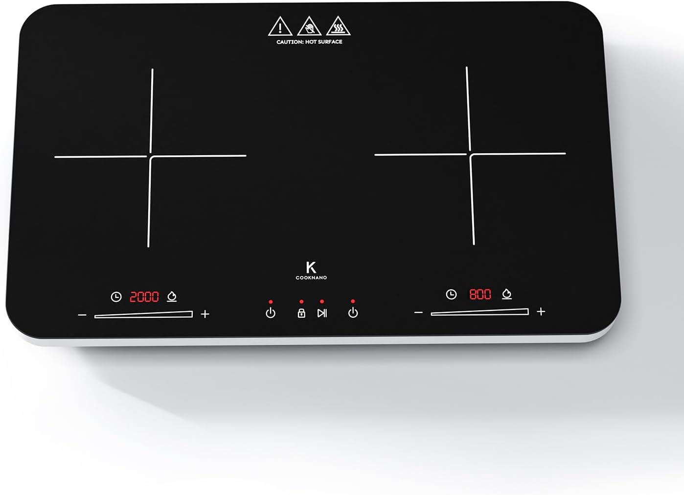 COOKNANO Induction Hob 2 Plates, Double Induction Hob Independent Control 3600 W, 20 Power and Temperature Settings, 6-Hour Timer, Portable Induction Hob, Children's Lock