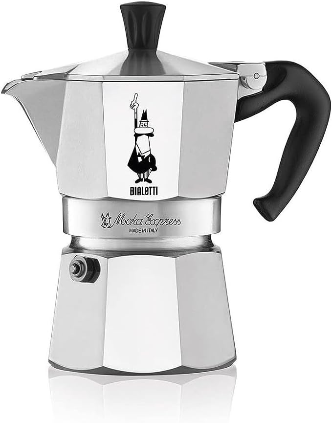 Bialetti Moka Express espresso maker, aluminum, gray, 4 cups