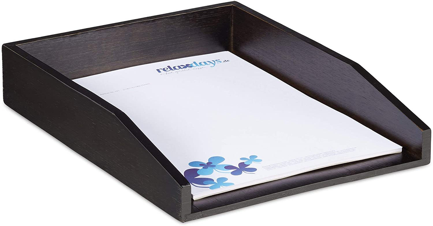 Relaxdays Document Holder Din A4 Paper Stack Office, Desk, Bamboo Letter Tr