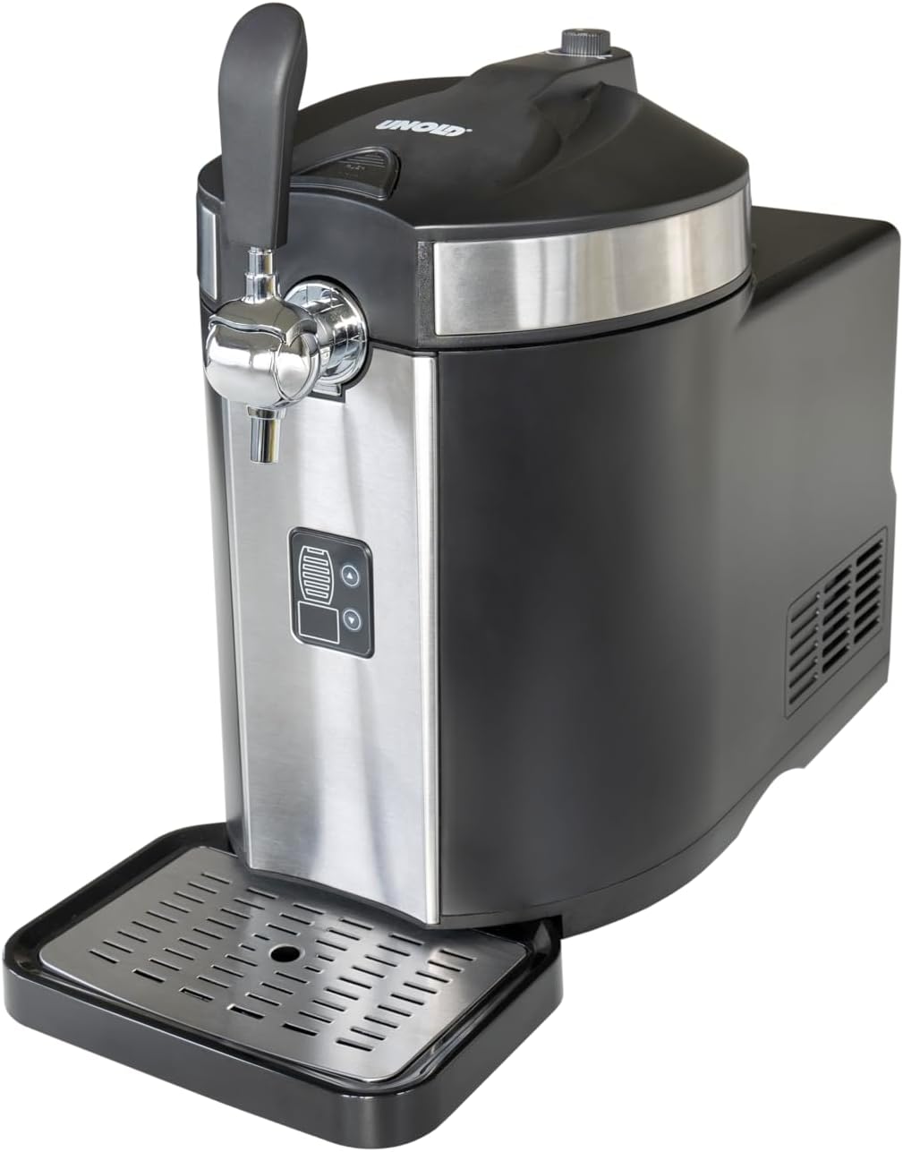 Unold 48975 Franzl beer dispenser with compressor, cooling to 2-12°C, level indicator, compatible for all standard 5l beer kegs, including 2 CO2 cartridges and adapter for fresh kegs