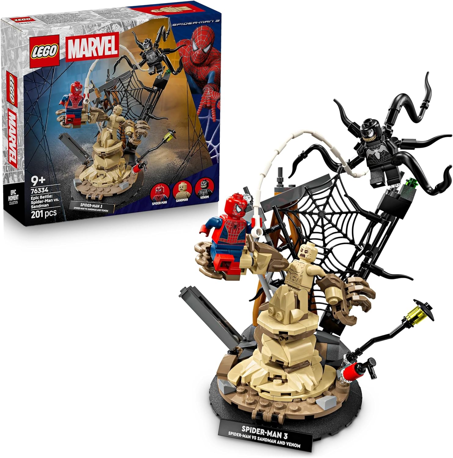 LEGO Marvel Large Showdown: Spider-Man vs. Sandman - Spiderman Toy with 3 Mini Figures - Spider Man, Venom and Sandma - Children\'s Gift for Boys from 9 Years, Girls and Fans - 76334