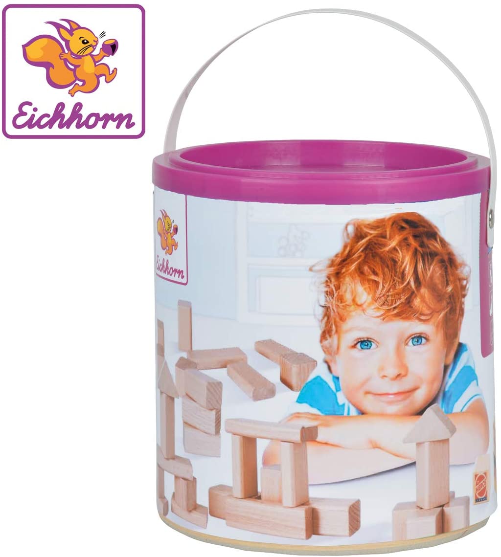 Eichhorn 100050131 Natural Wood Building Blocks In Drum For Storage 50 Piec