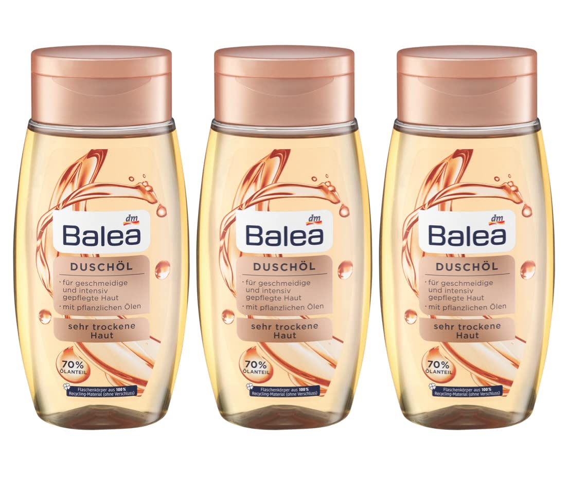 Balea Shower Oil with Vegetable Oils for Very Dry Skin - Pack of 3 (3 x 250ml)