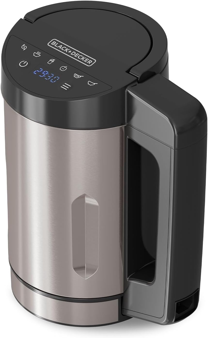 BLACK+DECKER BXSM1000E Soup Maker 1040 W Stainless Steel Carafe 1.6 L 7 Programmes Smoothies, Compotes & Soups Keep Warm Function Digital Display BPA-Free