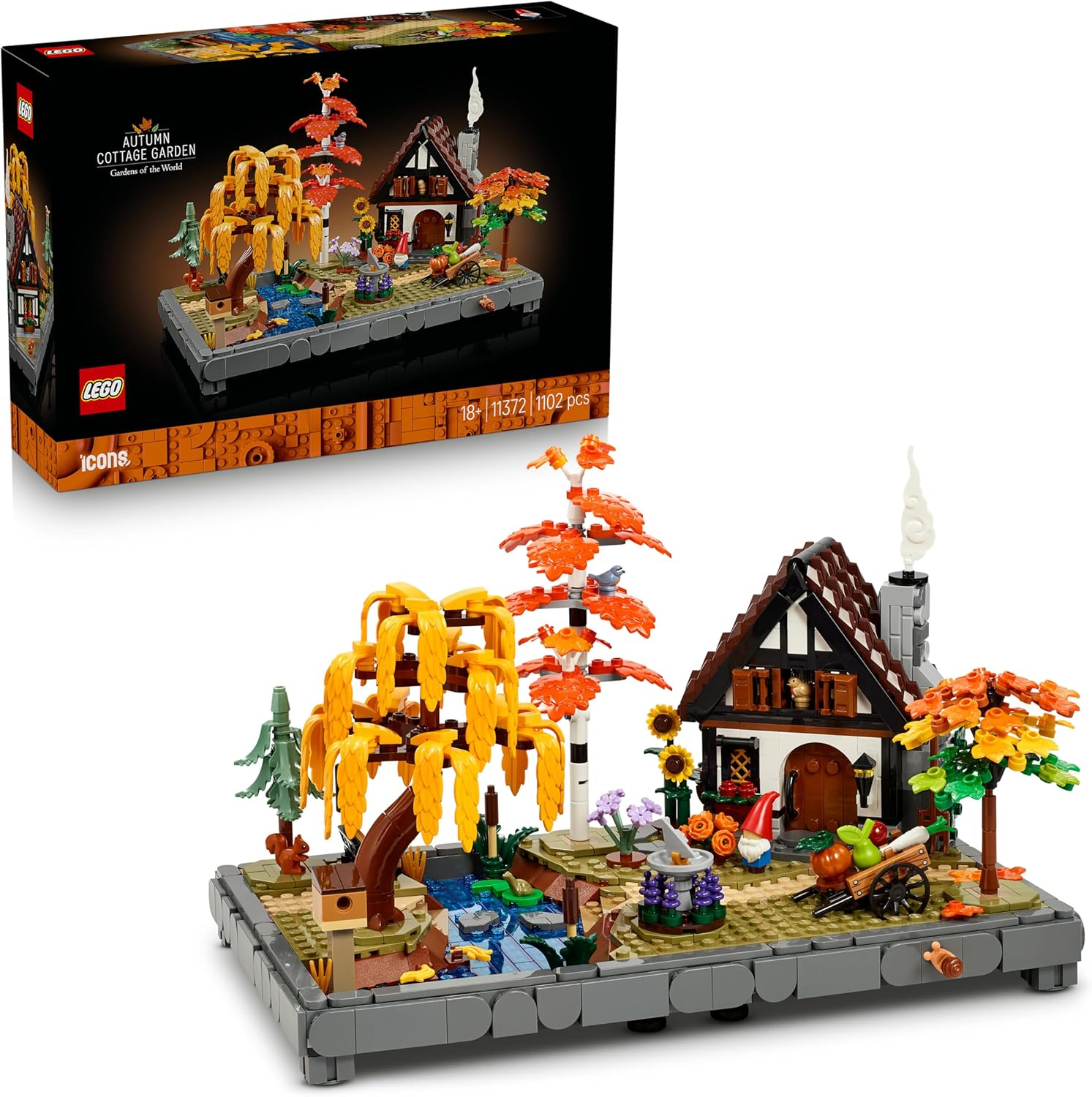 LEGO Icons Autumn Country House Garden - Convertible Desk Decoration for Adults - Animals Mini Figures - Model Building in Country House Style - Creative Construction Set - Gift for Men and Women