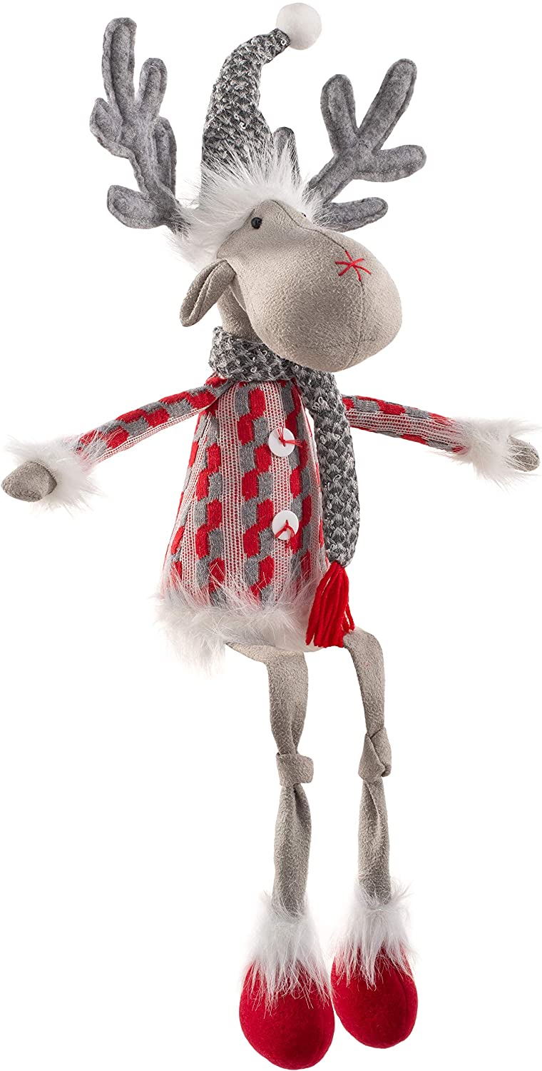 WeRChristmas 58 cm Elk with Soft Legs Sitting Figurine, Multi-Colour