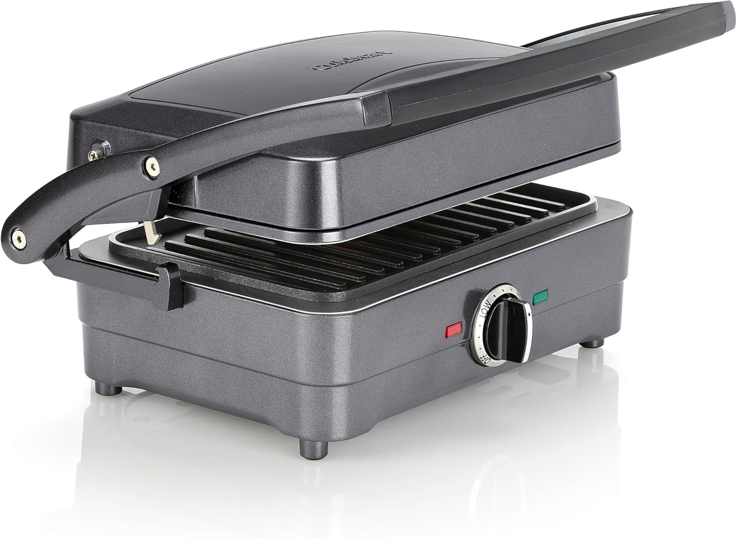 Cuisinart GRSM4U 2-in-1 Barbecue and Sandwich Maker Non-Stick Removable Plates Midnight Gray