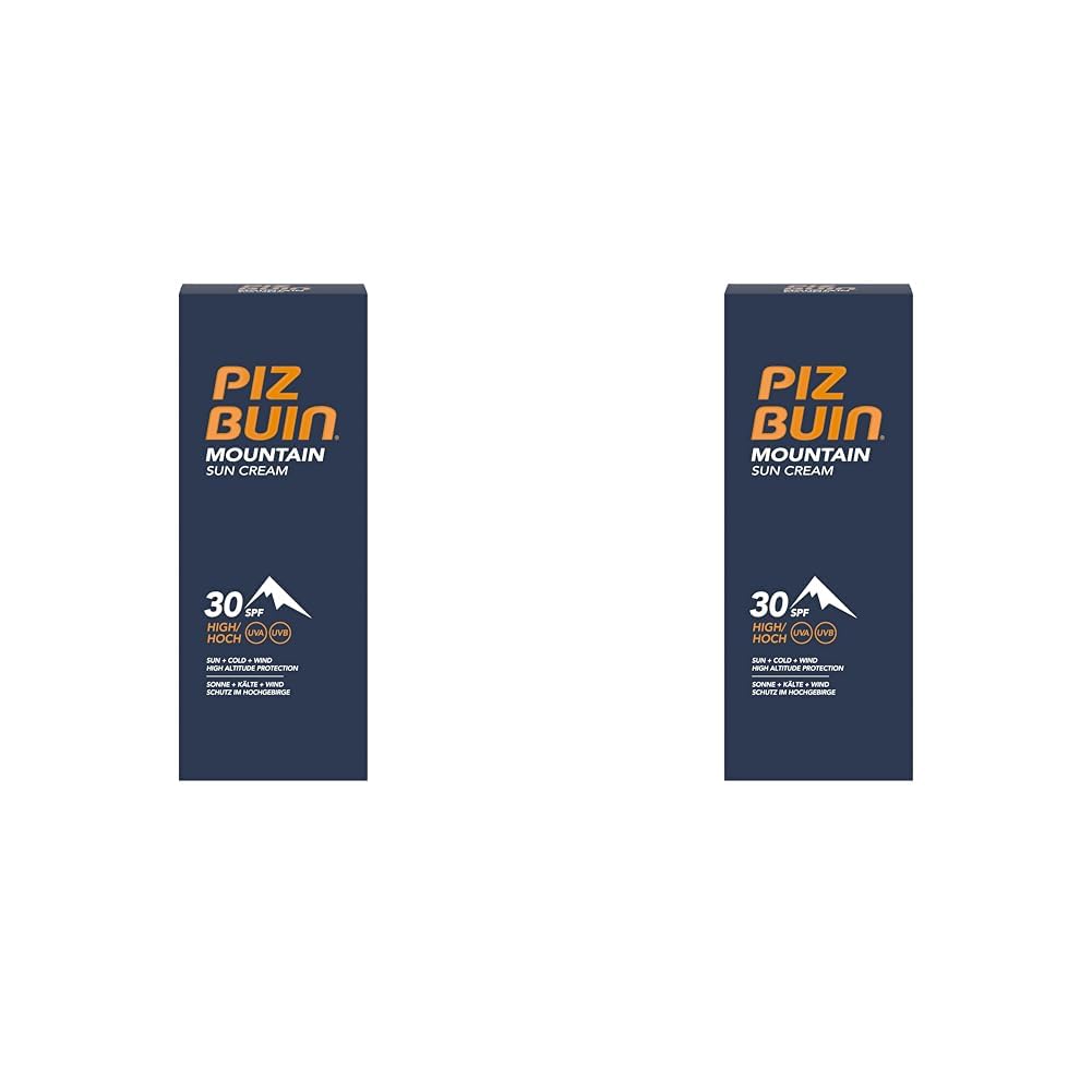 Piz Buin Mountain Sun Cream with SPF 30, Sun Protection Especially for Skiing and Hiking, Against Wind and Cold, 50 ml (Pack of 2)