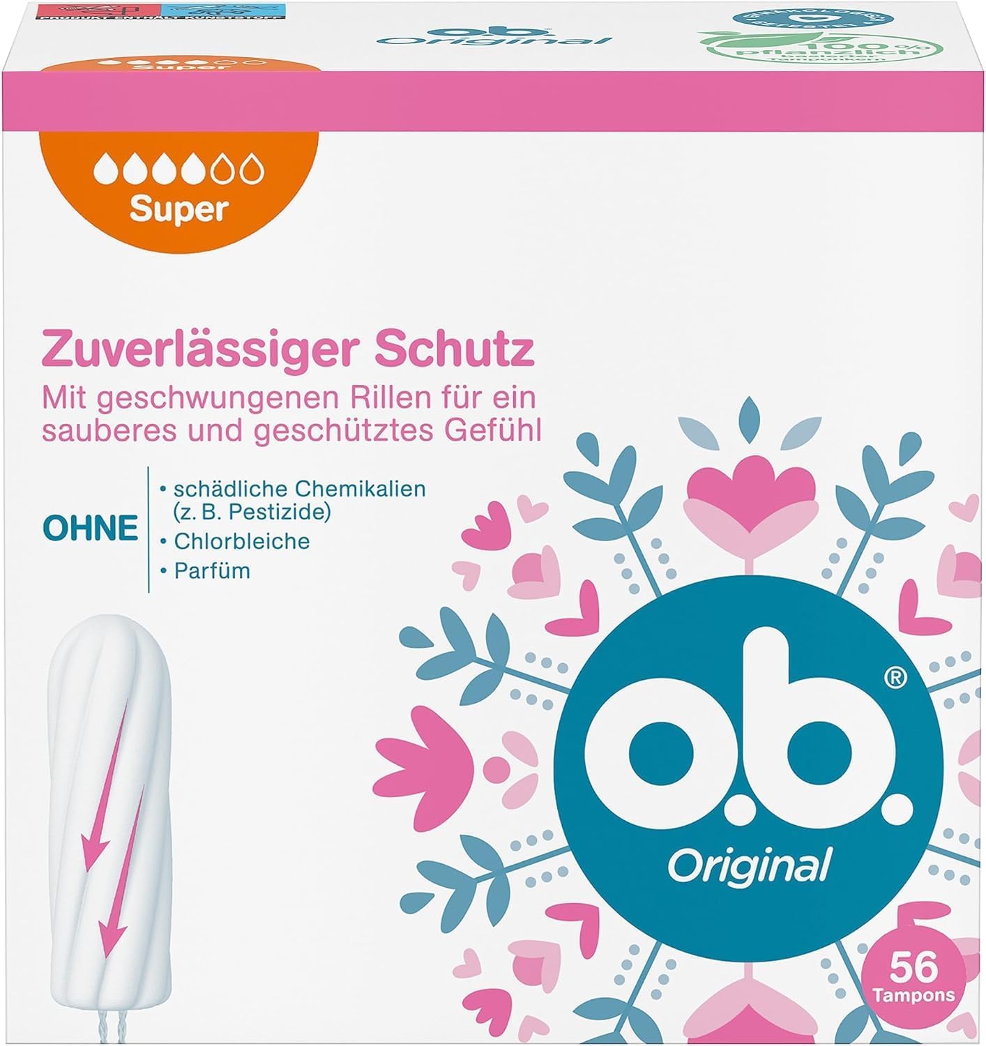 o.b. Store whether. Tampons Original Super Pack of 56 with StayDry Technology and Curved Grooves for Heavy Days, 100% Plant-Based Tampon Core
