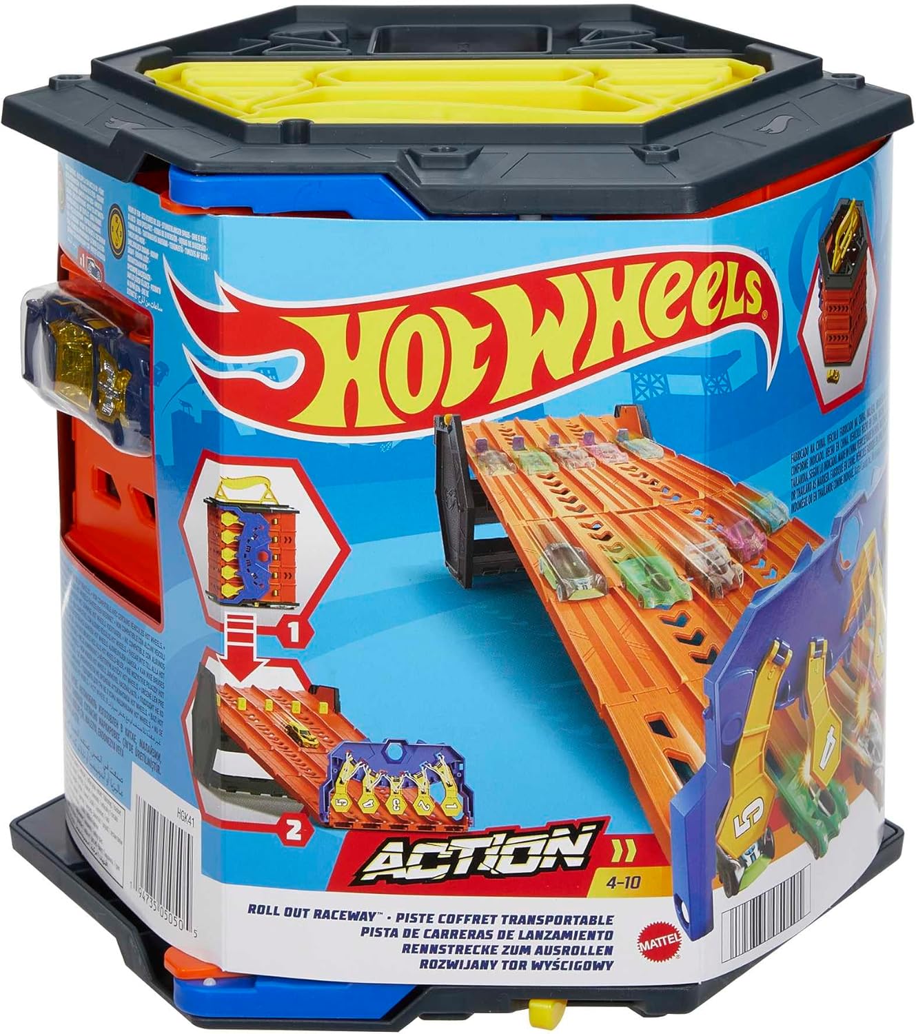 Hot Wheels HGK41 Rollout Raceway Track Set, Can Be Unrolled into a Five-Track Racetrack, Storage Container, Toy Car Racing Track for Children from 4 Years