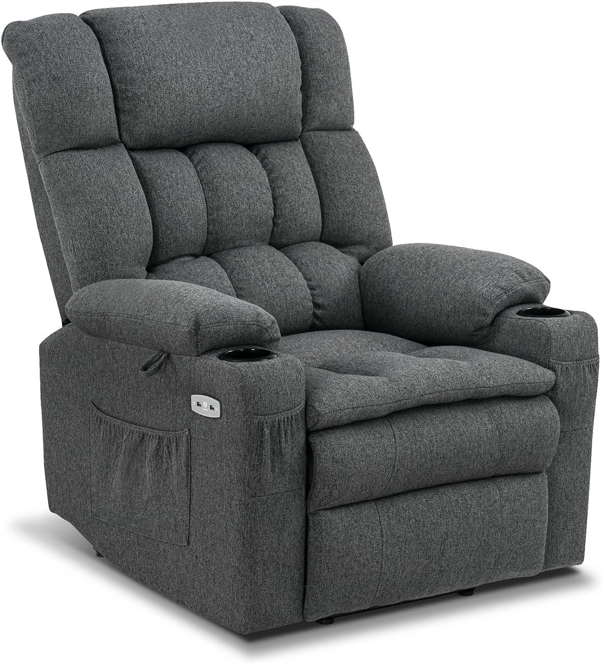 MCombo Store M MCombo 7546 TV Chair with Standing Aid Electric 3 Motors Backrest and Leg Rest Separately Adjustable Recliner Chair with Reclining Function up to 165° Adjustable Headrest (Fabric, Grey)