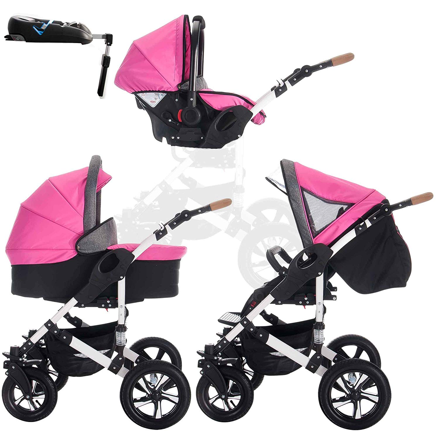 Bebebi myVARIO 4-in-1 Pushchair + ISOFIX Hard Rubber Tyres Colour: myGirl