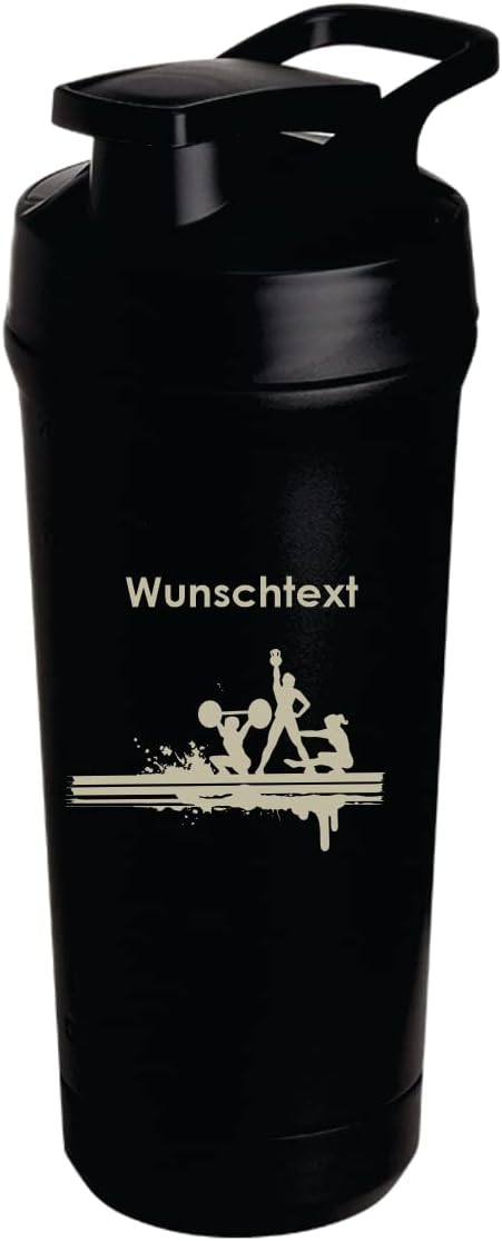 Teemando Individually Engraved Premium Stainless Steel Shaker with Your Desired Engraving 750 ml, Leak-proof Lid, Shaker Ball, Dishwasher Safe for Protein Shakes, Fitness Diet Gift (Black)