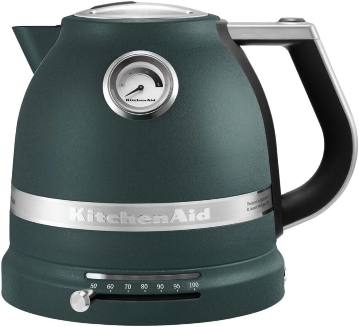 KitchenAid Kettle with Temperature Setting from 50 to 100 °C, Tea Maker with Temperature Display and Limescale Filter, 1.5 L, Electric 2400 Watt, Stainless Steel, Pebbled Palm Green