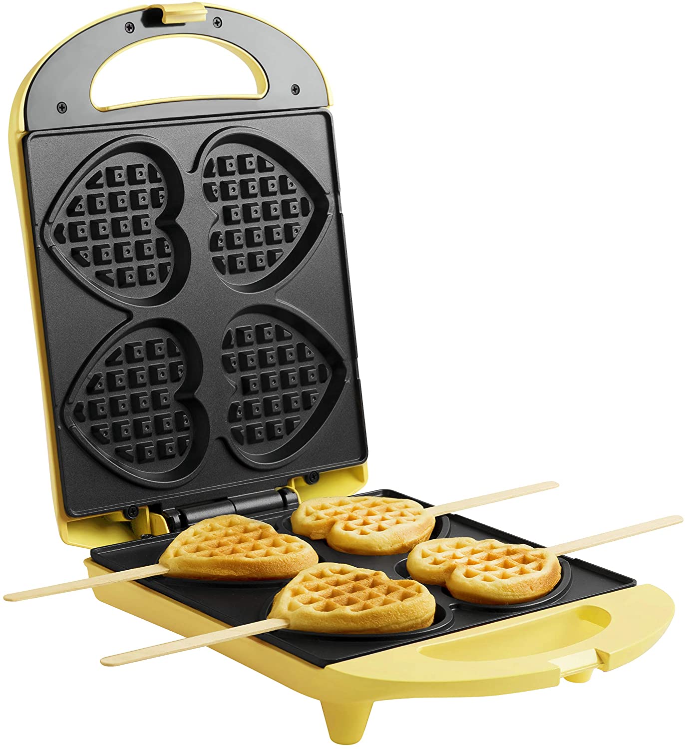 Bestron Waffle Iron for Heart Waffles on Handle, pink