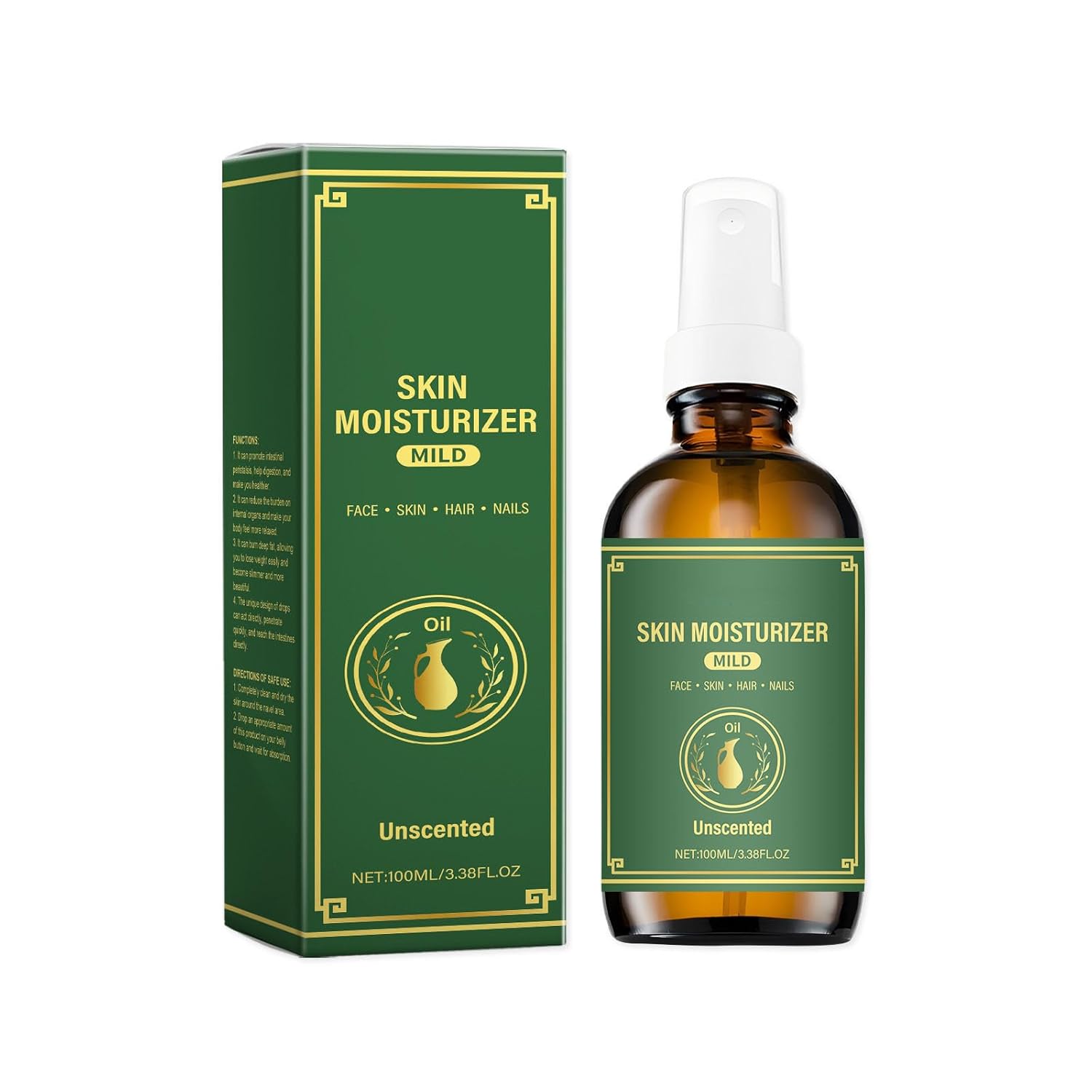 Generic Urd720 Fragrance-Neutral Organic Face and Body Oil Made from Olive, Almond, Jojoba, Grape Seed, Sunflower and Vitamin E Oil for Sensitive, Dry Skin, Hair, Nails and Aging Urd720 (Green, One Size)