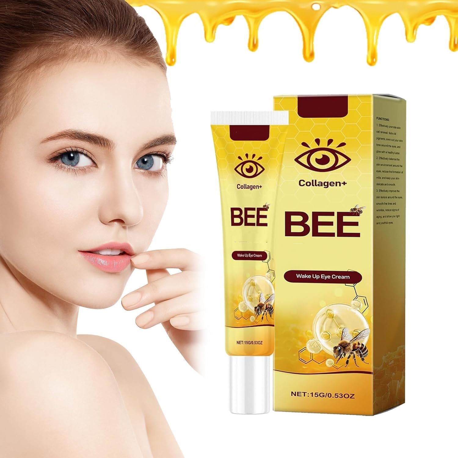 ERISAMO Flysmus Collagen Bee Wake Up Eye Cream, Bee Under Eye Cream, Temporary Firming Eye Cream, Anti-Ageing Eye Treatment, Reduces Wrinkles, Puffiness & Dark Circles (1 Piece, 1)