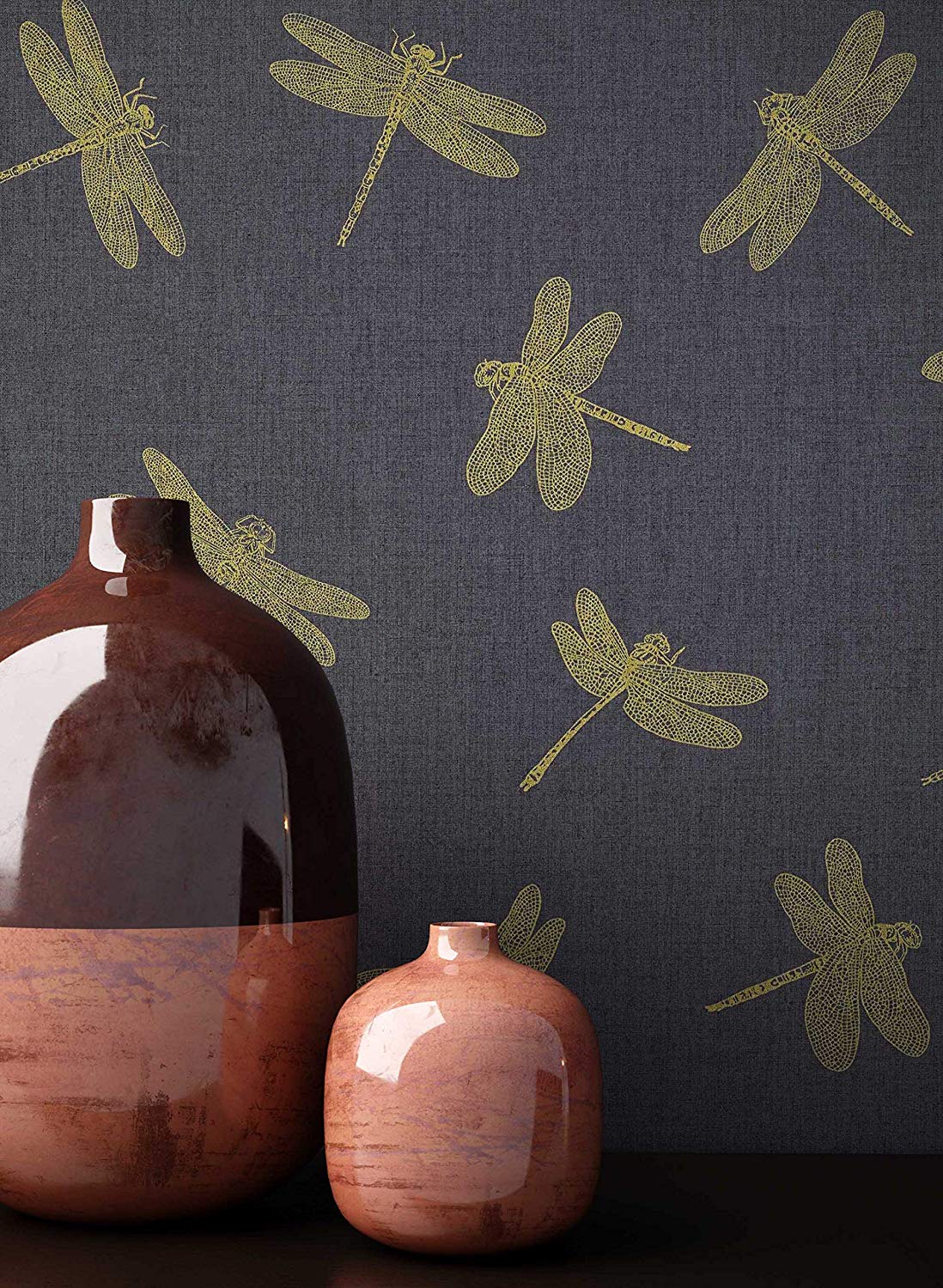 Newroom Design Newroom Wallpaper Metallic Insects Dragonfly Modern Non-Woven Wallpaper Mod