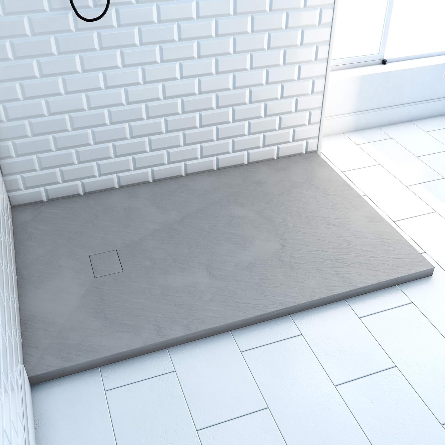 MARWELL Store Shower Tray Made of SMC Marwell Stone Gray Non-Slip Stone Look Shower Tray Rectangular 80 x 120 x 2.6 cm