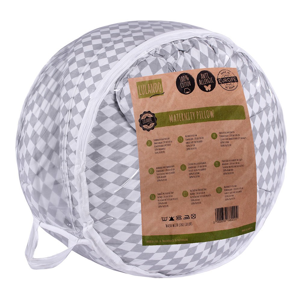 LULANDO Side Sleeper Pillow 130 x 60 cm, Nursing Pillow with Oeko-Tex 100 Certificate, Pregnancy Pillow with Pillow Case Made of 100% Cotton, Positioning Cushion, Seat Cushion in Grey Diamonds / White