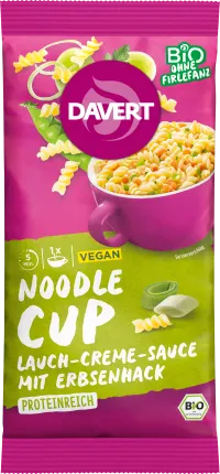 Davert Preferred dish, Noodle Cup Lauch-cream-sauce with pea hack, 58 g