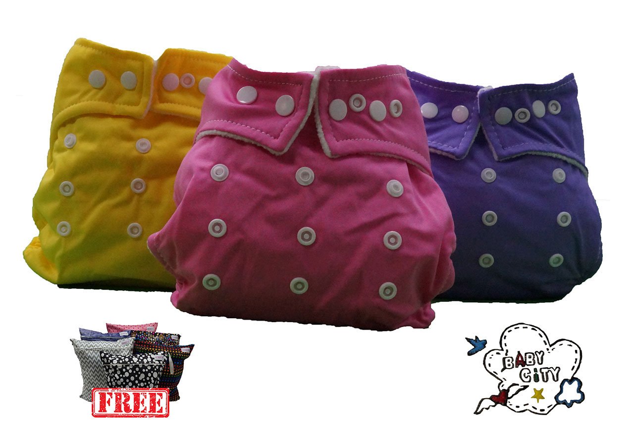 BABY CITY Pocket Absorbent Pocket Pack of 5 + 5 Bits – Free Wet Bag- Microfleece Baby