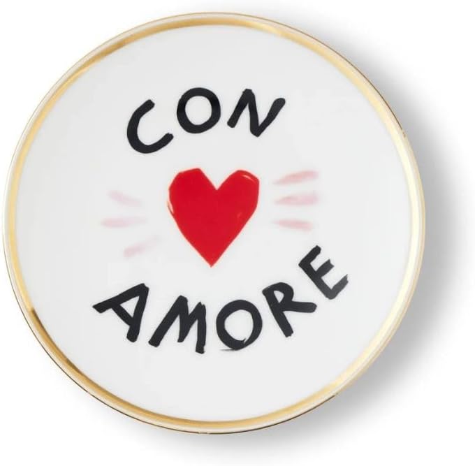 BITOSSI Home Porcelain Plate with Love Collection with Love, Diameter 17 cm, Gold-Coloured Rim, Chiara Perano Design