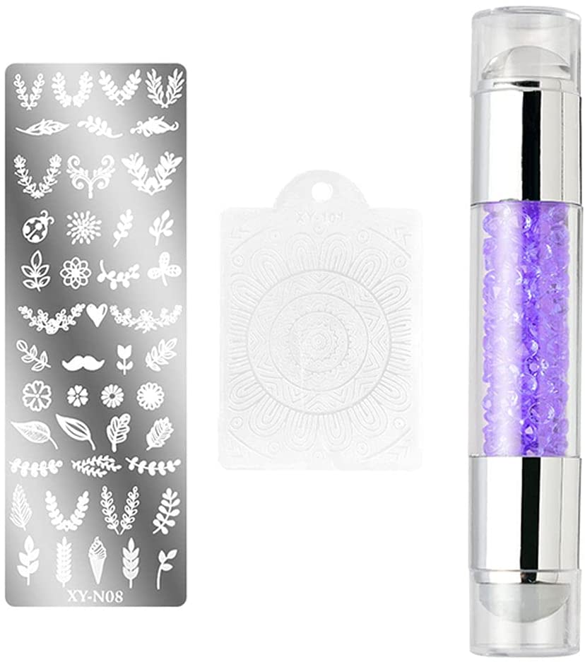 Nicejoy Nail Art Stamper Stencil Set Nail Stamper Tool Clear Nail Stamper Nail Art Stamp Template Nail Printing Tool Nail Polish Pattern Material Aid Nails Seal Shape Nail Stamp Plate Purple