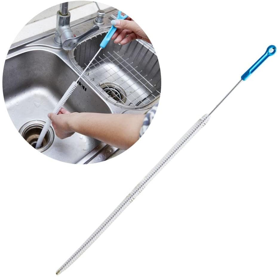 Flexible Drain Cleaning Brush, AOLVO 27.5 Inch Long Shower Drain Cleaning Brush Hair Pipe Cleaning Tool with Steel Stick with Nylon Hair