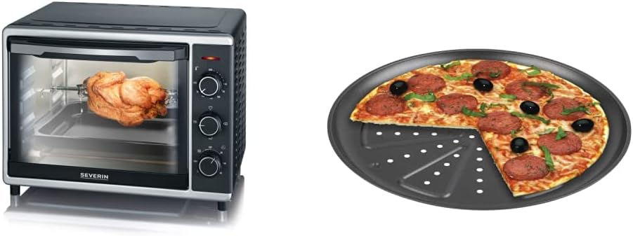 Severin to 2056 BAKING AND TOAST OVE WITH CONVECTION Function (1.600 W, including Grill Rack and Baking Tray, 30 l) Silver/Black & CHG 9776-46 Pizza Tray, Pack of 2 (diameter = 28 cm)