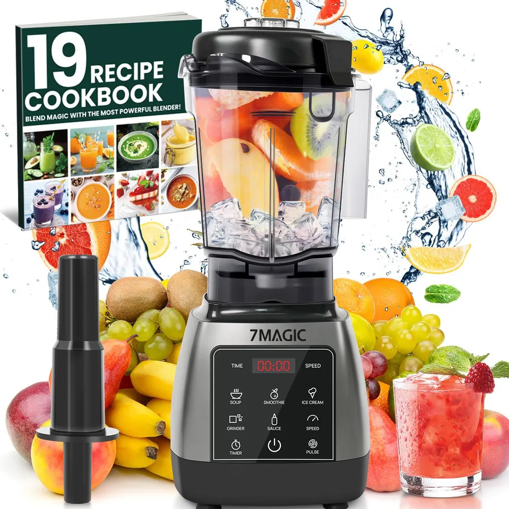 Toner Kingdom 7MAGIC - 2000 Watt Stand Mixer with Touch Panel, High-Performance Blender, 2L - 9 Speed ​​Settings, max. 24,000 RPM, Pulse Function, Timer, 5 Programs, Blender with Display, 6 Stainless Steel Blades