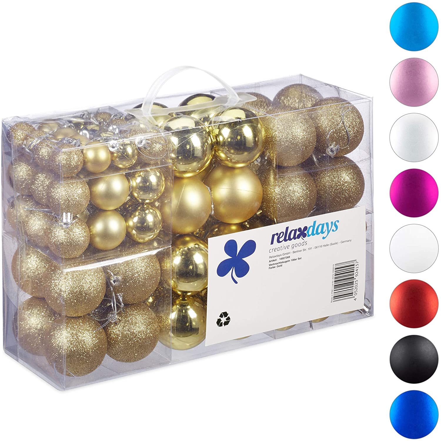 Relaxdays Christmas Baubles Set Of 100 Christmas Decorations Matte Shiny Gl