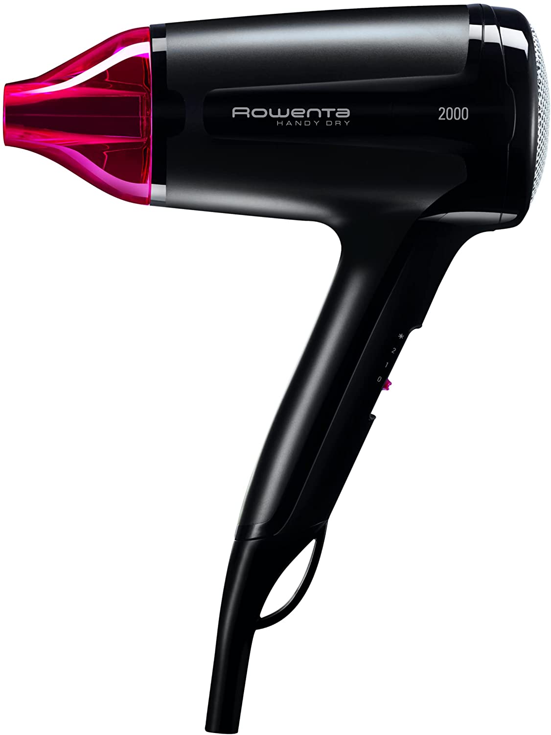 Rowenta CV1613 Handy Dry Hair Dryer | 2000 Effiwatts | Low Energy Consumption | Max Air Flow | Compact | Lightweight | 2 Temperature Settings | Styling Nozzle | Cold Air Button | Black/Pink