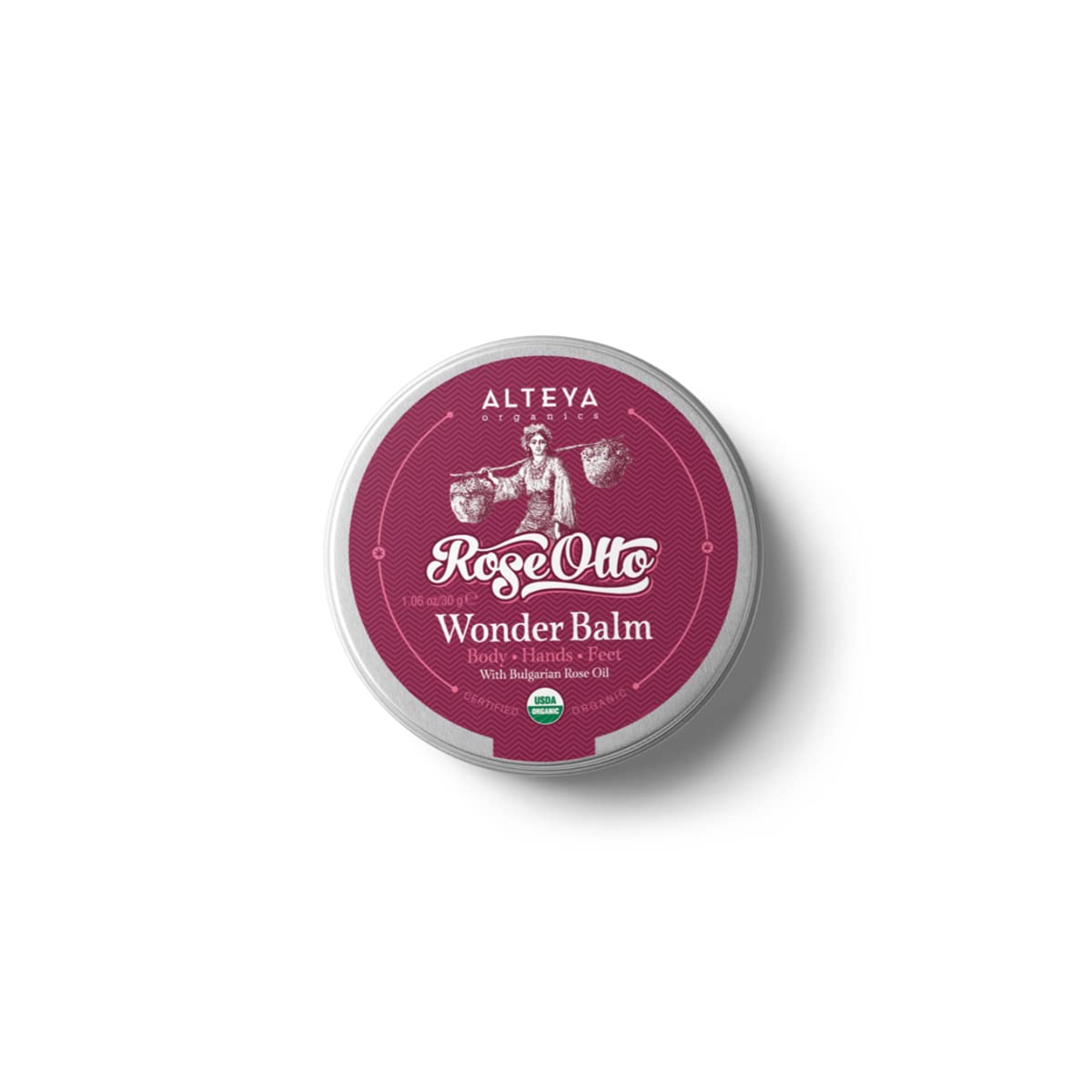 Alteya Organic Miracle Balm Rose 30 g - USDA Organic Certified Pure Natural - Skin Care for Body, Hands and Feet Based on Essential Rose Oil (Damascus Rose) in Therapeutic Quality
