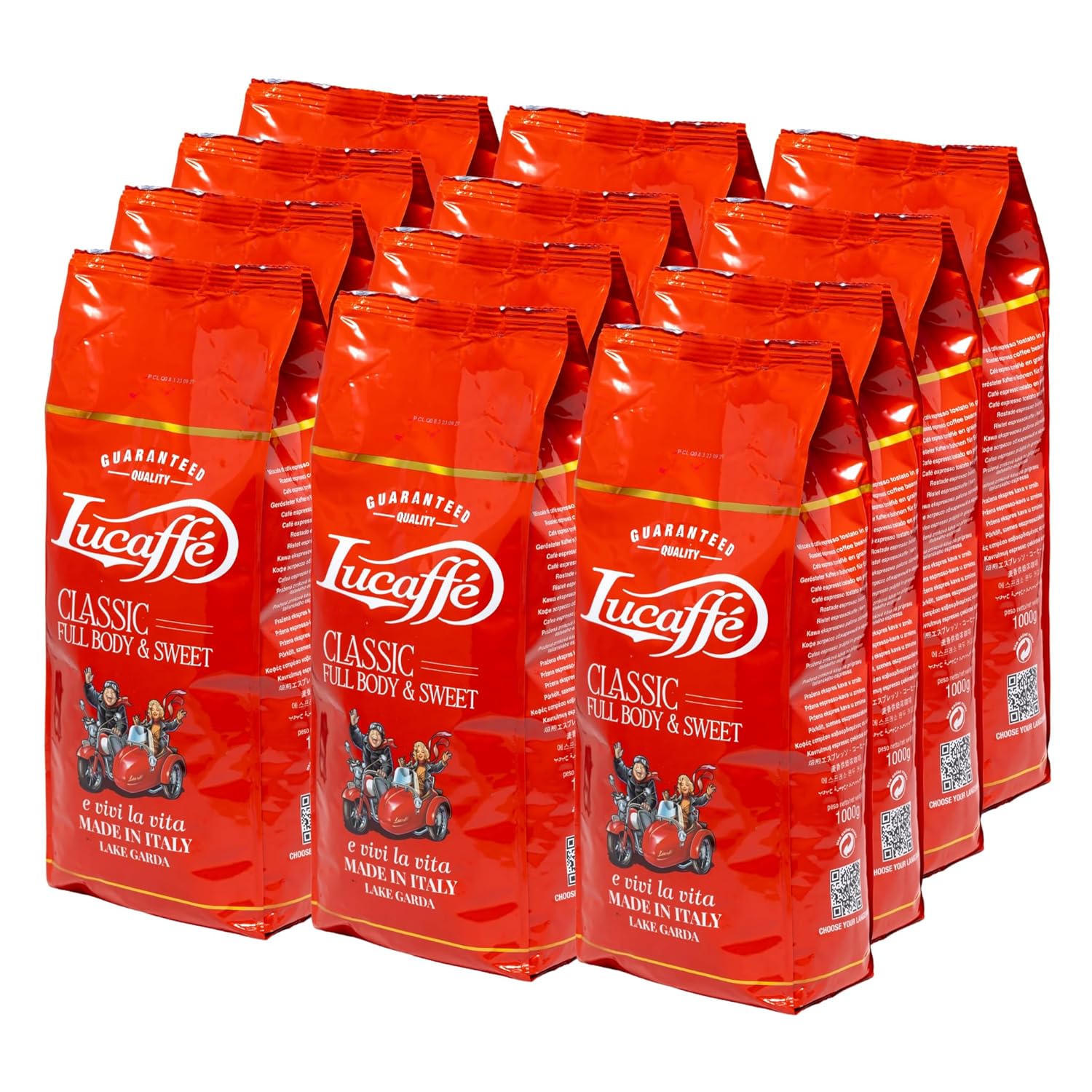Lucaffé - Coffee Beans Classic, 12 Packs of 1 kg, Whole Bean Coffee for Creamy Espresso, Medium Roast, Sweet and Full-bodied Flavor, Fine and Chocolaty Aroma