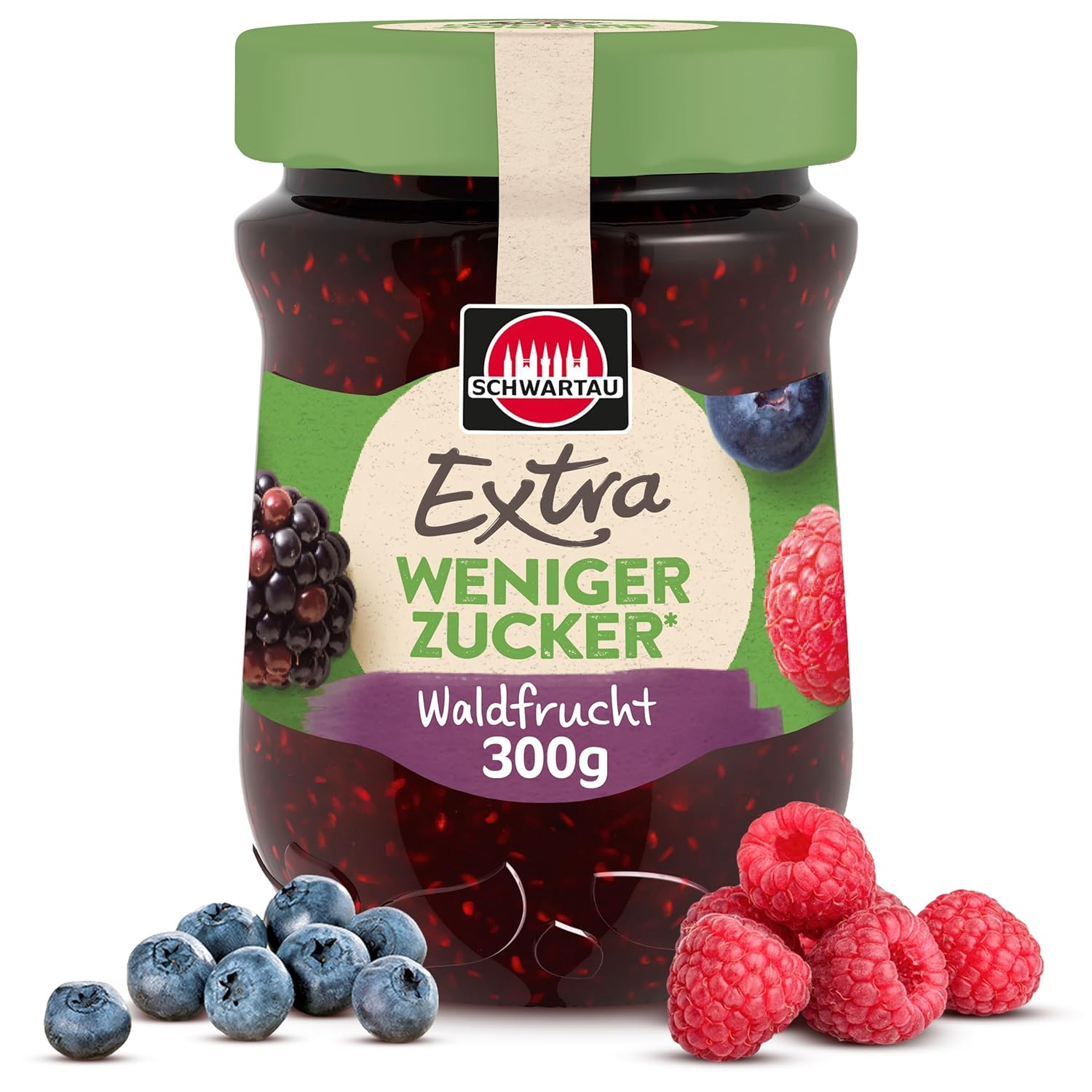 Schwartau Extra Less Sugar Forest Fruit, Sugar-Reduced Fruit Spread, 300 g