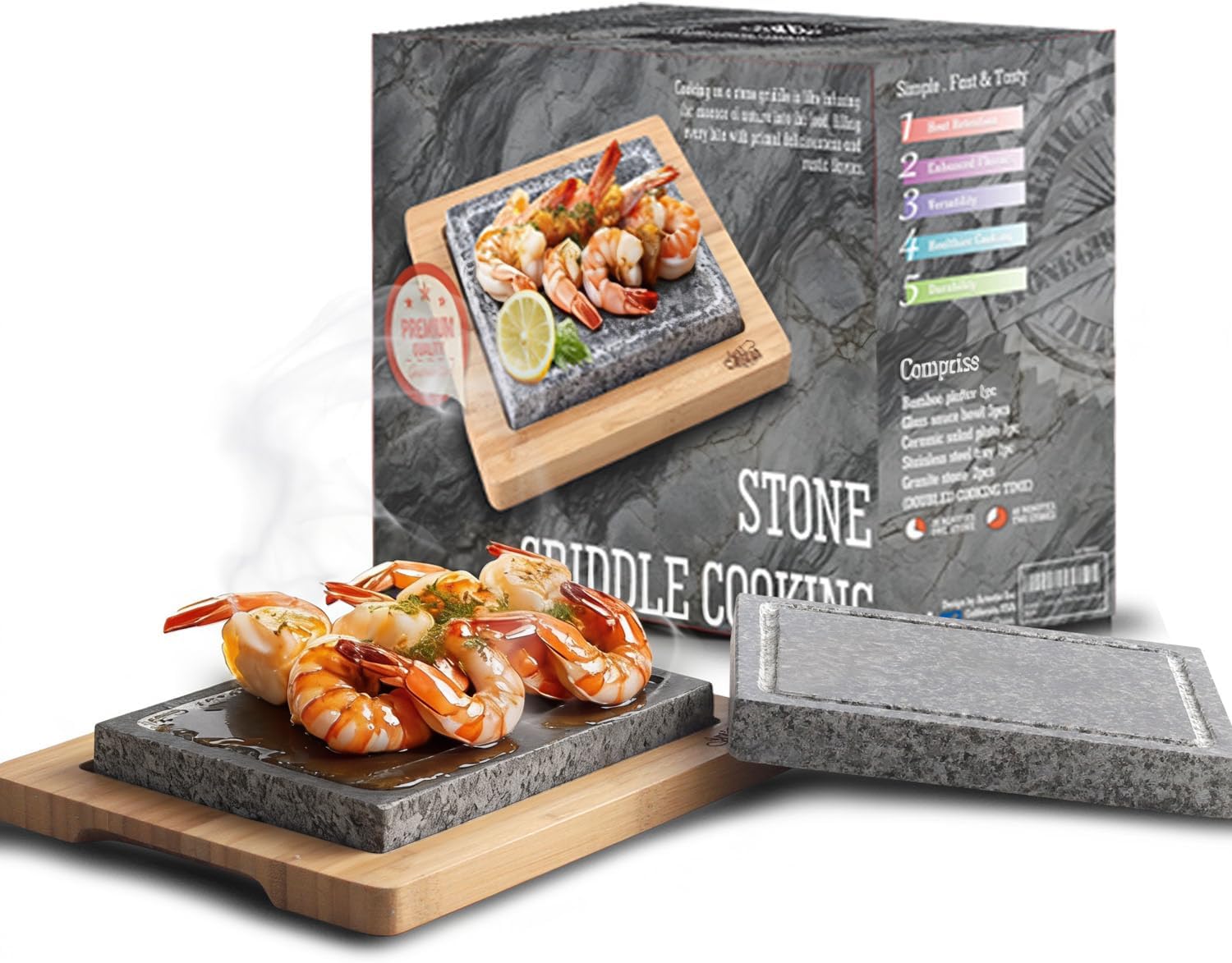 Artestia Double Granite Stone Cooking Stones Sizzling Steak Stone Cooking Set for BBQ/Hibachi/Steak Grill (One Deluxe Set of Two Stones)