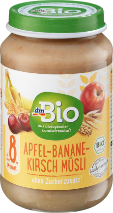 dmBio Fruit & Cereals Apple-Banana-Cherry Muesli from the 8th month, Demeter, 190 g