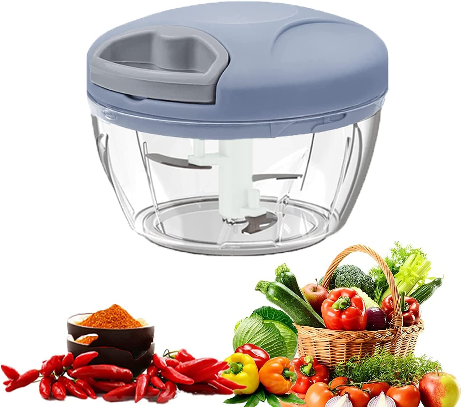 GazyyShopZhuo Onion Chopper, 5 Second Chopper Capacity 500 ml, multi-chopper for vegetable, fruits, onions, nuts, Garlic, Baby Food (Blue)