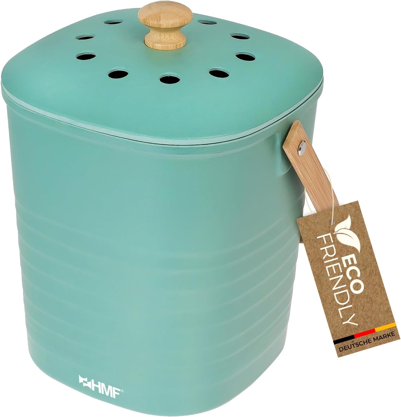 HMF Sustainable Organic Kitchen Waste Bin, Odor Proof Compost Bin with Lid, 3 Liters, Green